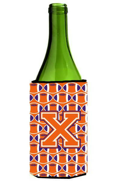 Letter X Football Orange, White and Regalia Wine Bottle Beverage Insulator Hugger CJ1072-XLITERK by Caroline's Treasures