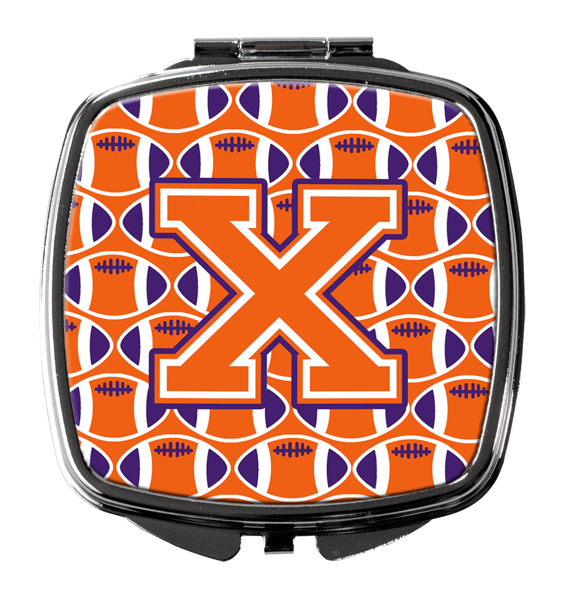 Letter X Football Orange, White and Regalia Compact Mirror CJ1072-XSCM