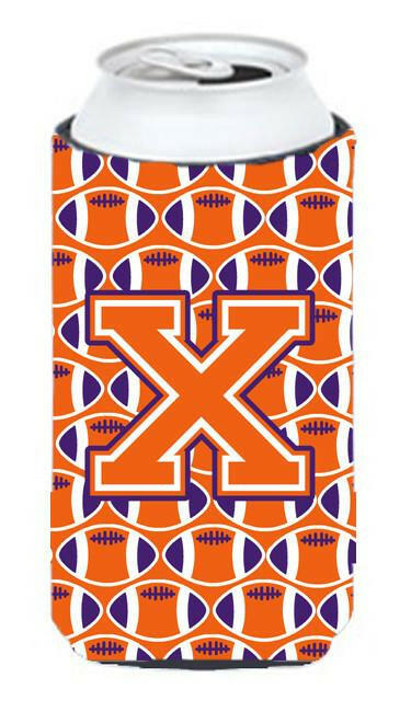 Letter X Football Orange, White and Regalia Tall Boy Beverage Insulator Hugger CJ1072-XTBC by Caroline&#39;s Treasures