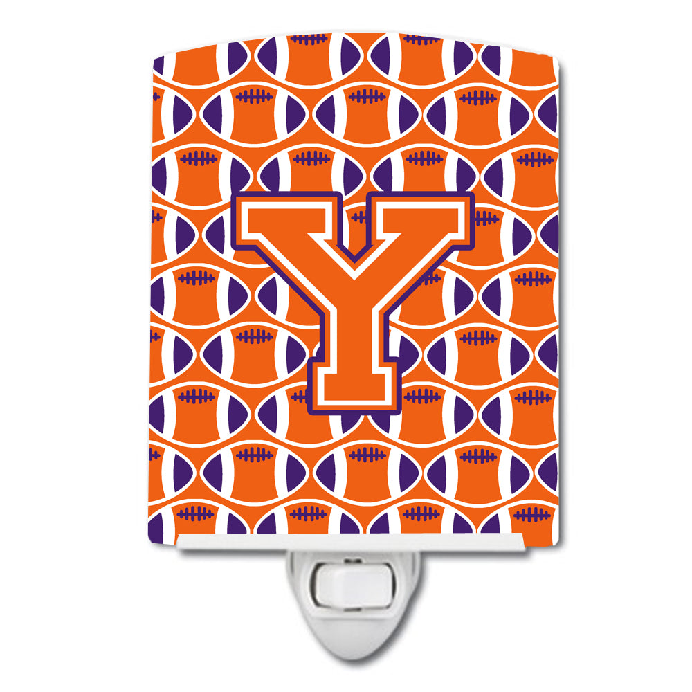 Letter Y Football Orange, White and Regalia Ceramic Night Light CJ1072-YCNL - the-store.com