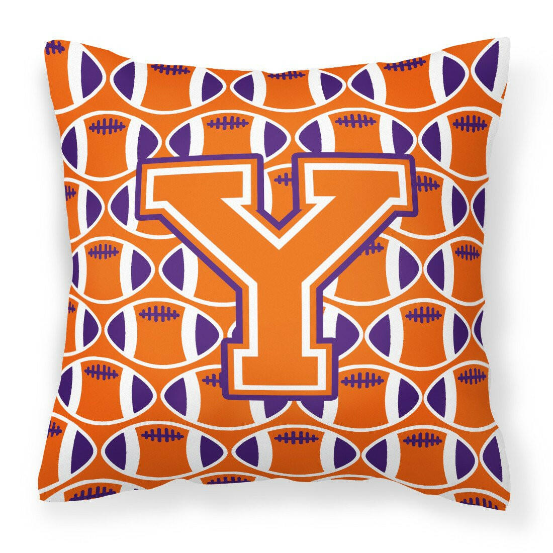 Letter Y Football Orange, White and Regalia Fabric Decorative Pillow CJ1072-YPW1414 by Caroline&#39;s Treasures