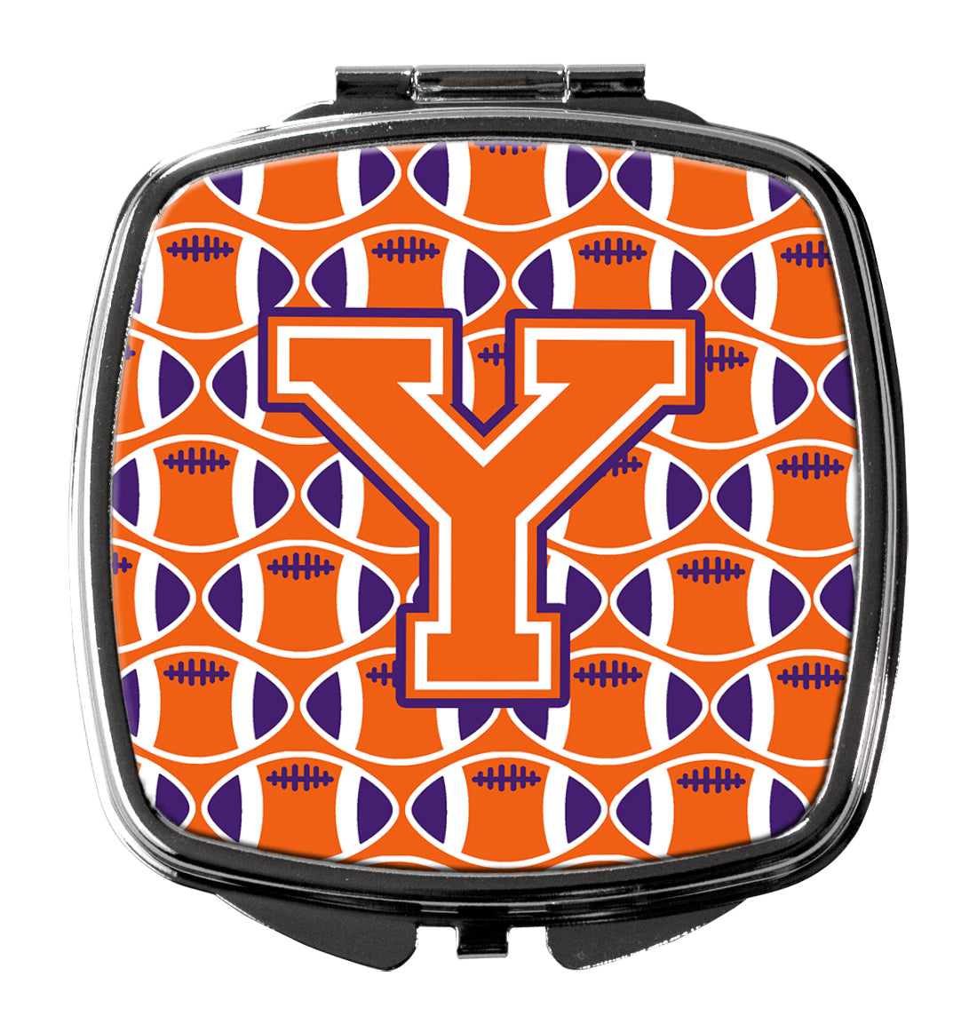 Letter Y Football Orange, White and Regalia Compact Mirror CJ1072-YSCM  the-store.com.