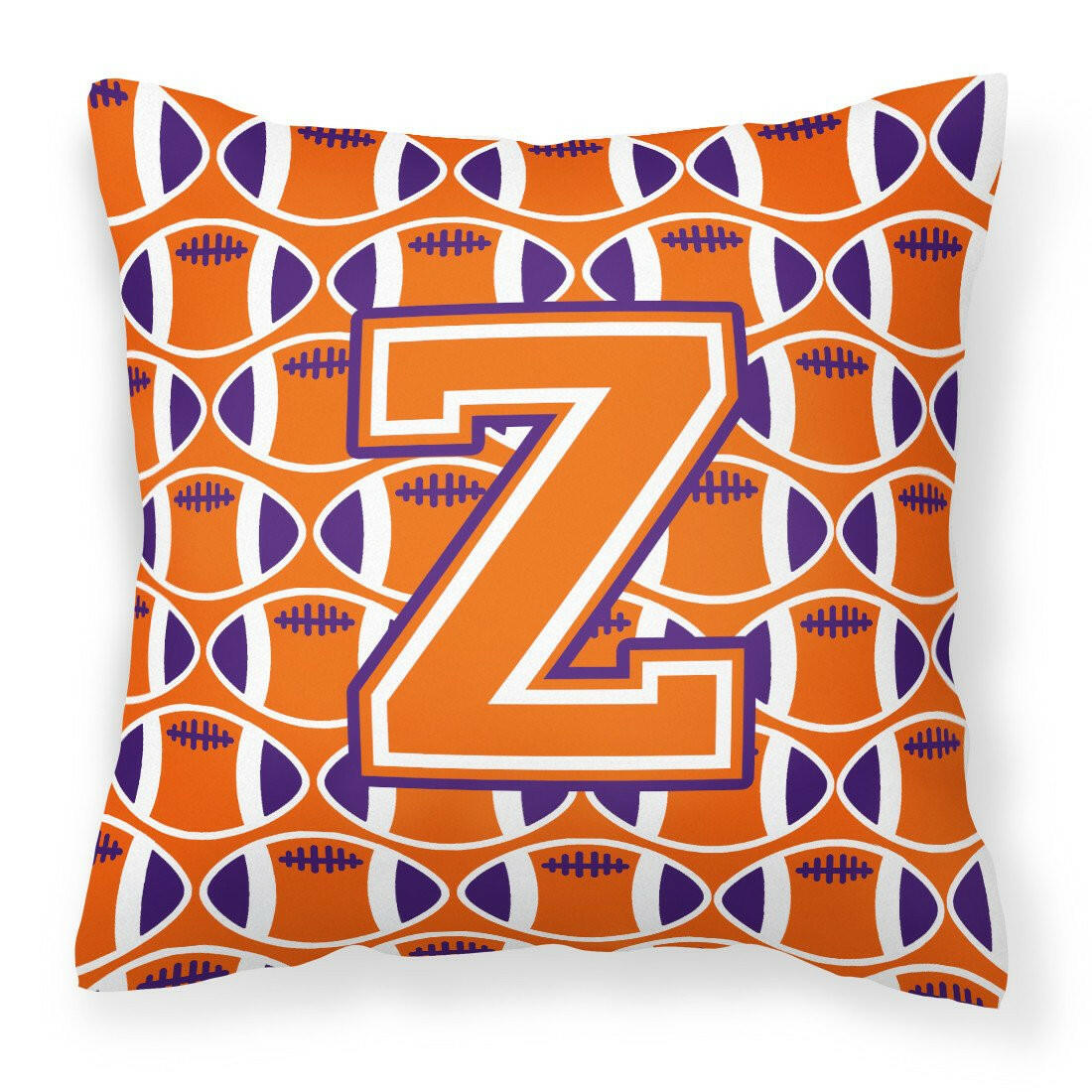 Letter Z Football Orange, White and Regalia Fabric Decorative Pillow CJ1072-ZPW1414 by Caroline&#39;s Treasures