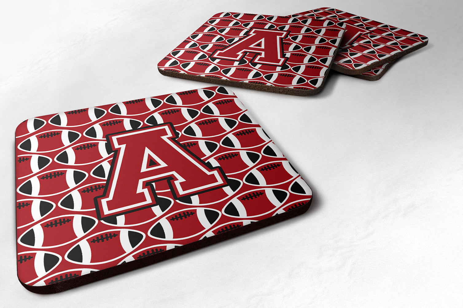 Letter A Football Red, Black and White Foam Coaster Set of 4 CJ1073-AFC - the-store.com