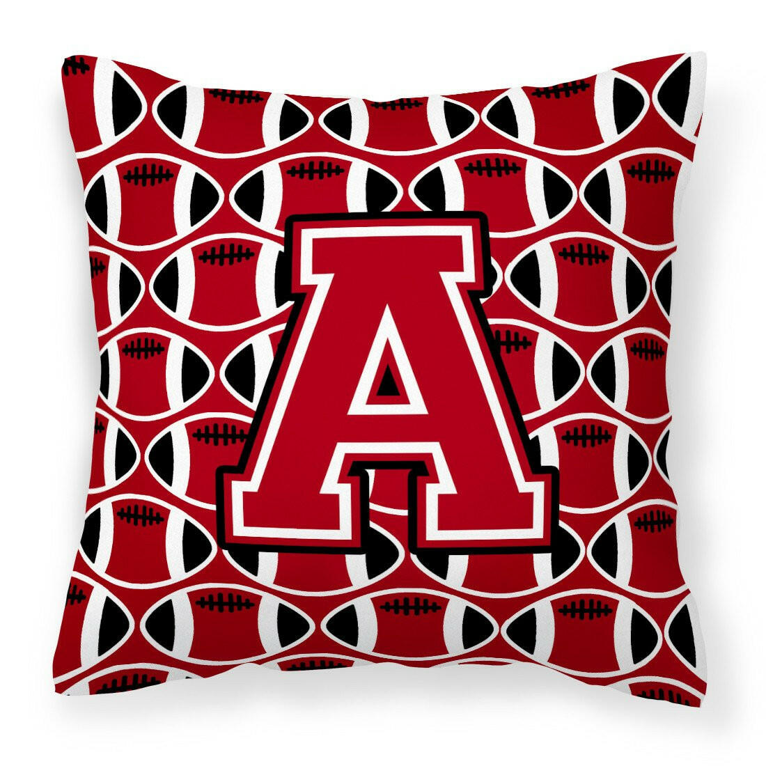 Letter A Football Red, Black and White Fabric Decorative Pillow CJ1073-APW1414 by Caroline's Treasures