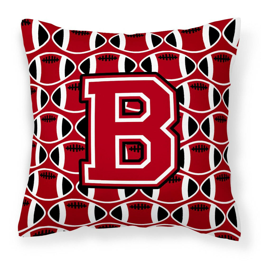 Letter B Football Red, Black and White Fabric Decorative Pillow CJ1073-BPW1414 by Caroline&#39;s Treasures