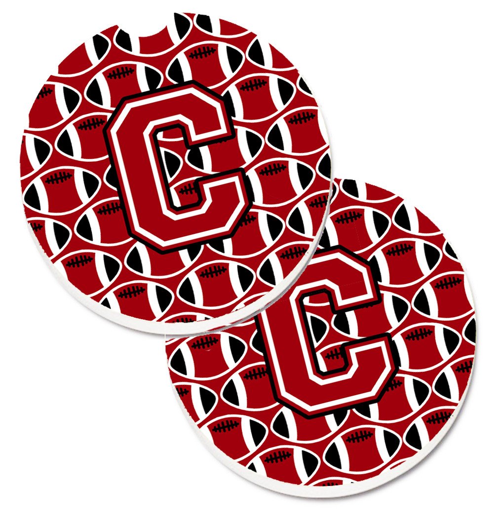Letter C Football Red, Black and White Set of 2 Cup Holder Car Coasters CJ1073-CCARC by Caroline&#39;s Treasures