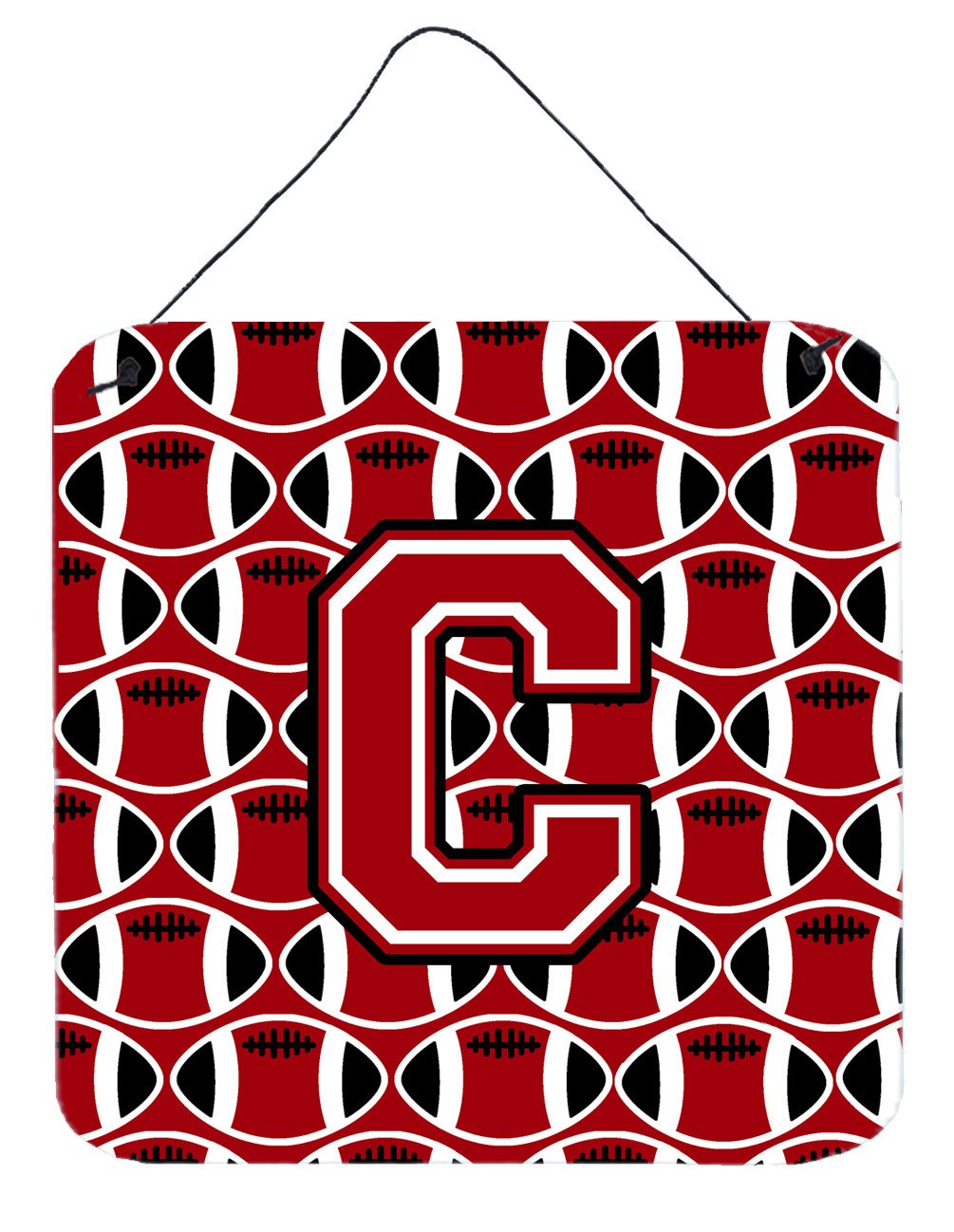 Letter C Football Red, Black and White Wall or Door Hanging Prints CJ1073-CDS66 by Caroline&#39;s Treasures