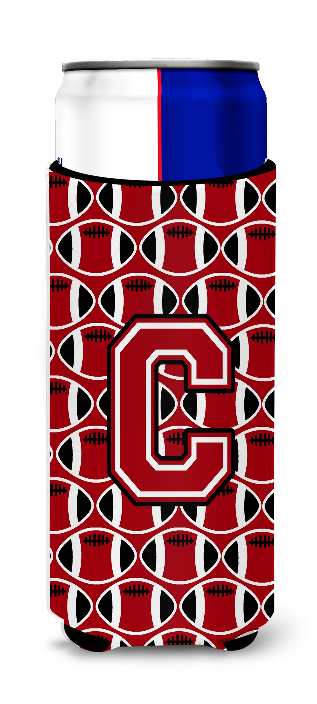 Letter C Football Red, Black and White Ultra Beverage Insulators for slim cans CJ1073-CMUK