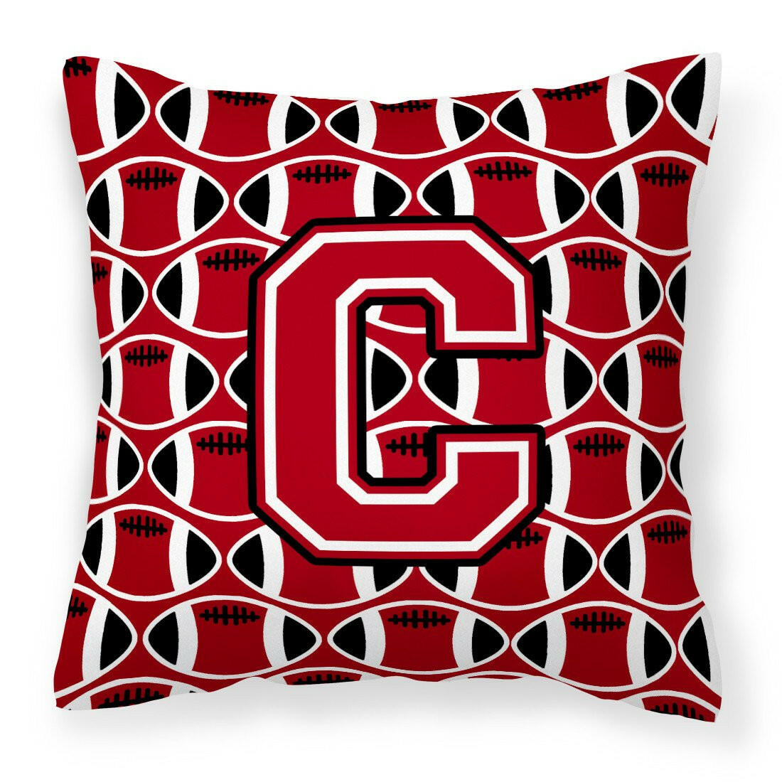Letter C Football Red, Black and White Fabric Decorative Pillow CJ1073-CPW1414 by Caroline&#39;s Treasures