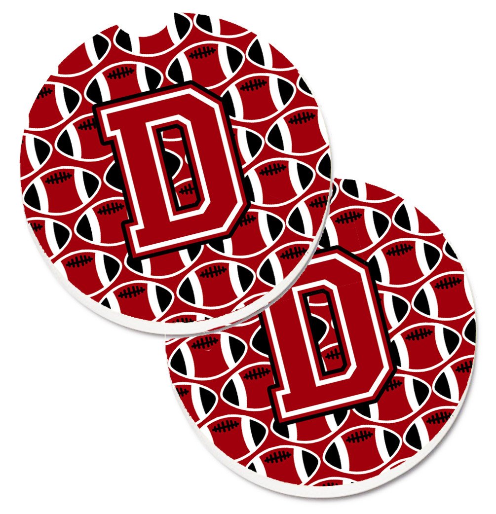 Letter D Football Red, Black and White Set of 2 Cup Holder Car Coasters CJ1073-DCARC by Caroline&#39;s Treasures