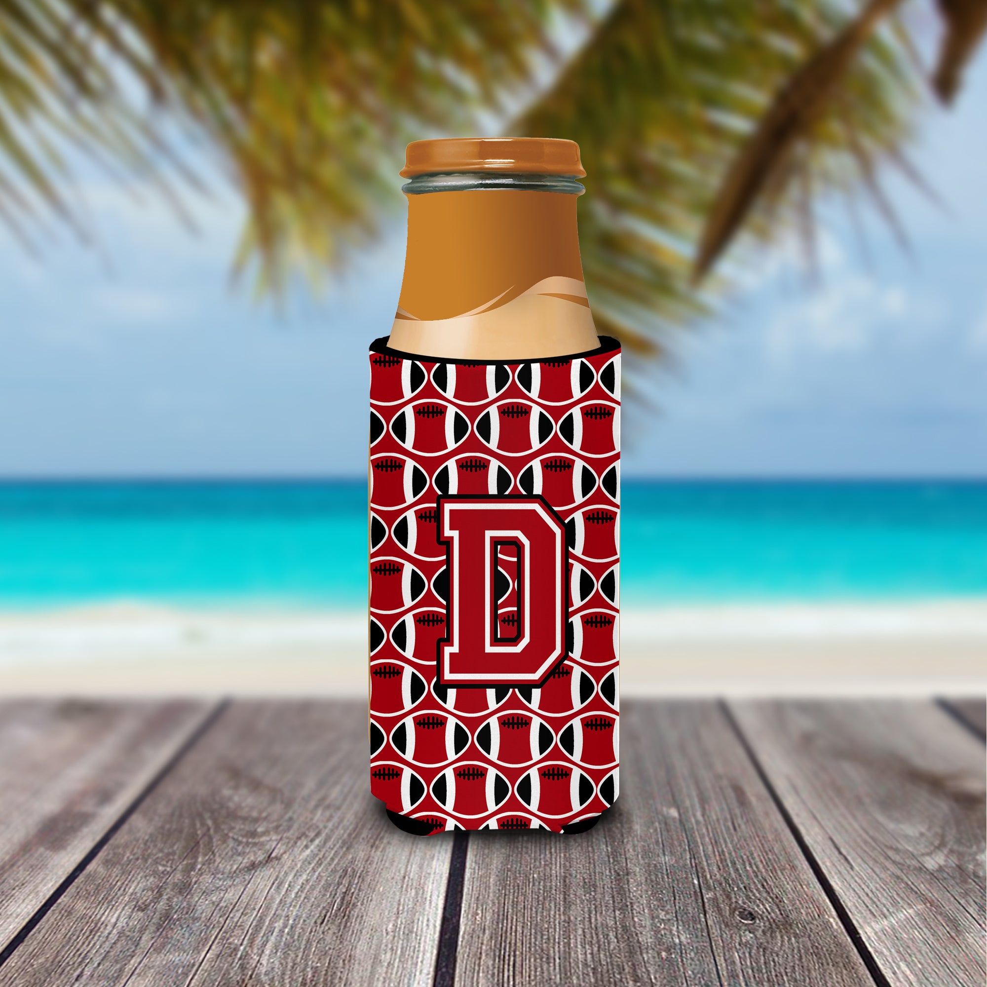 Letter D Football Red, Black and White Ultra Beverage Insulators for slim cans CJ1073-DMUK.