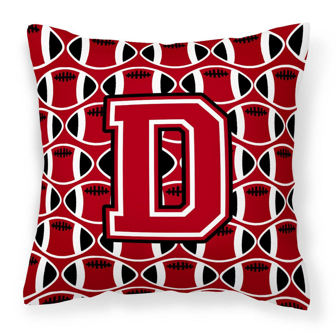 Letter D Football Red, Black and White Fabric Decorative Pillow CJ1073-DPW1414 by Caroline&#39;s Treasures