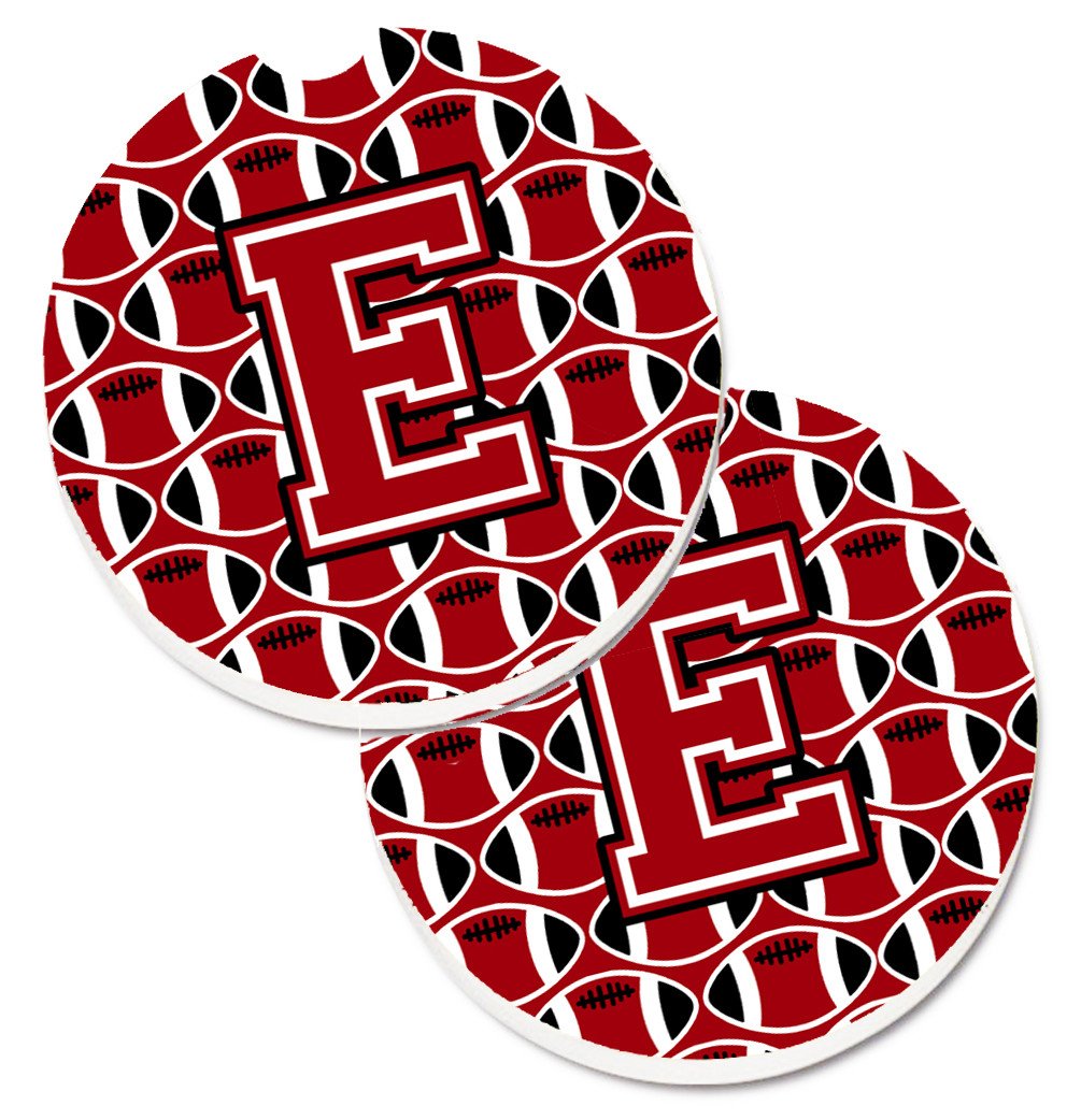 Letter E Football Red, Black and White Set of 2 Cup Holder Car Coasters CJ1073-ECARC by Caroline&#39;s Treasures