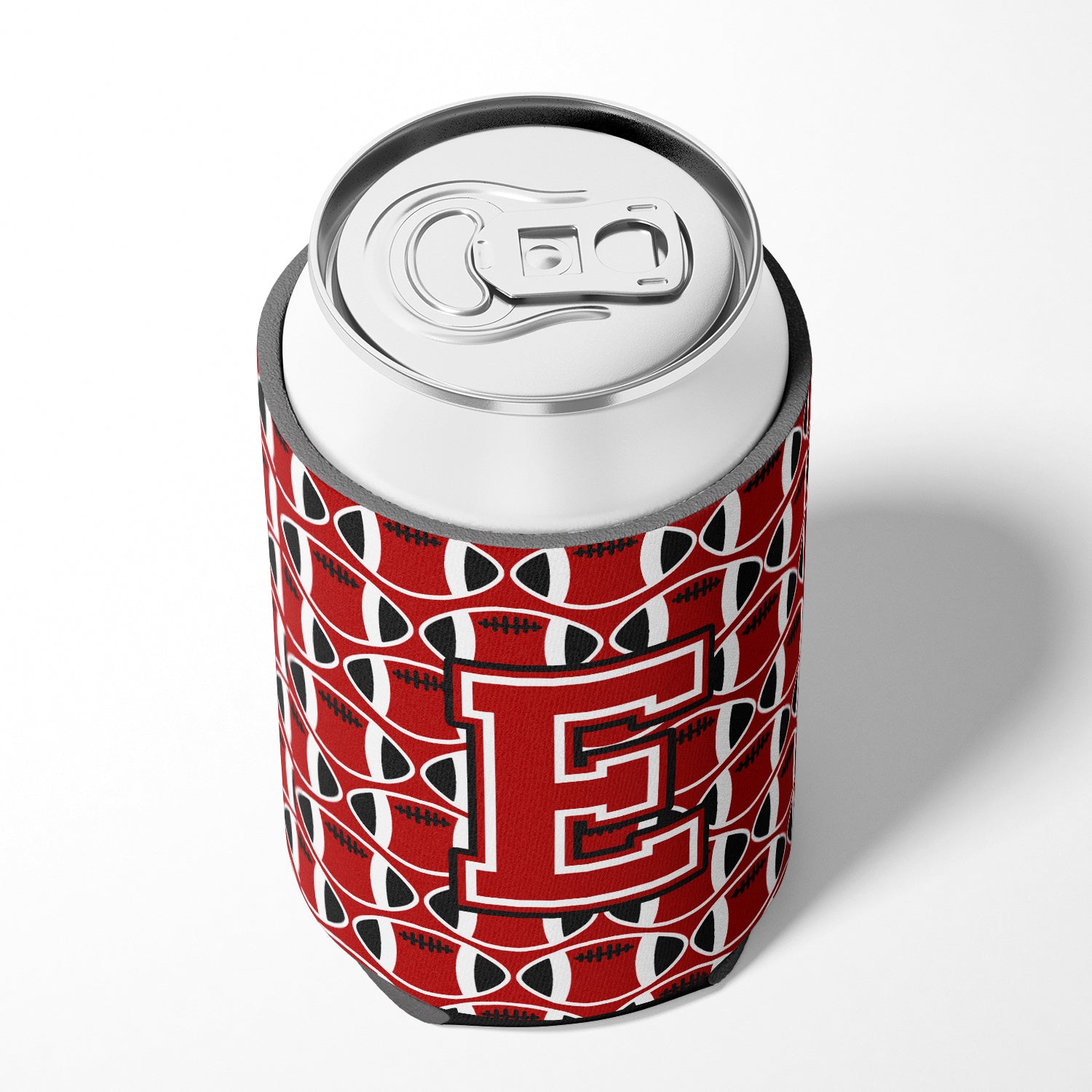 Letter E Football Red, Black and White Can or Bottle Hugger CJ1073-ECC