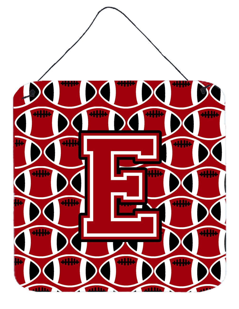 Letter E Football Red, Black and White Wall or Door Hanging Prints CJ1073-EDS66 by Caroline&#39;s Treasures