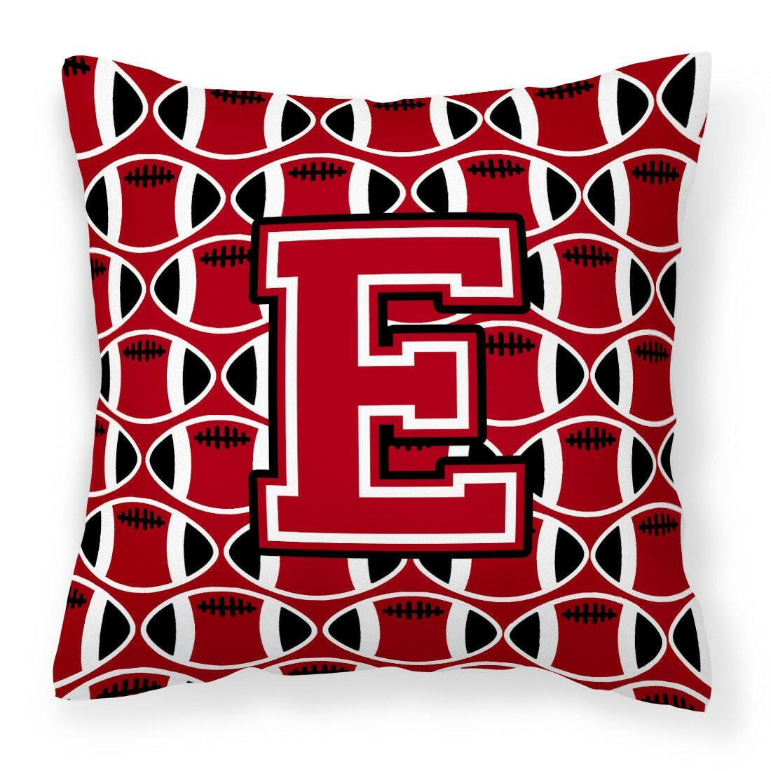 Letter E Football Red, Black and White Fabric Decorative Pillow CJ1073-EPW1414 by Caroline&#39;s Treasures