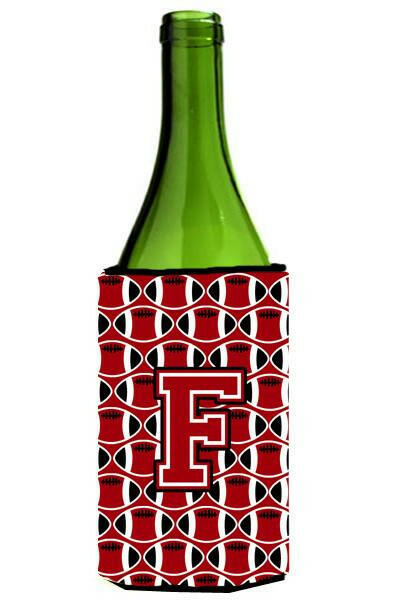 Letter F Football Red, Black and White Wine Bottle Beverage Insulator Hugger CJ1073-FLITERK by Caroline&#39;s Treasures
