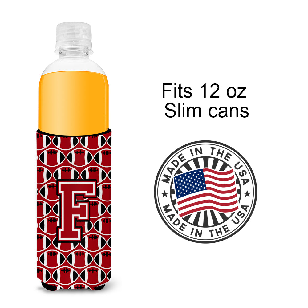 Letter F Football Red, Black and White Ultra Beverage Insulators for slim cans CJ1073-FMUK.