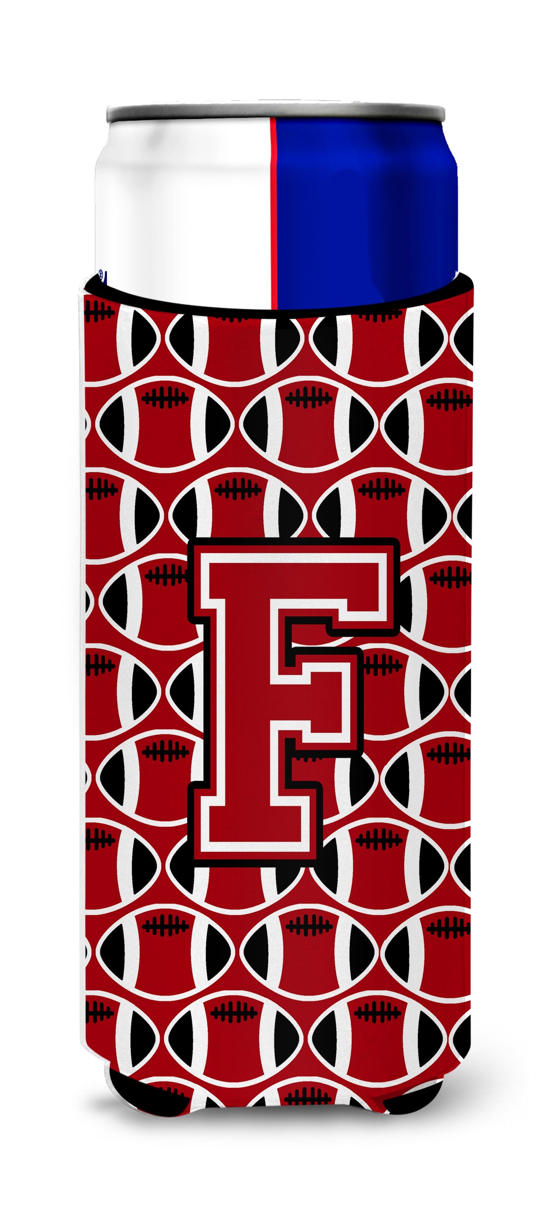 Letter F Football Red, Black and White Ultra Beverage Insulators for slim cans CJ1073-FMUK.