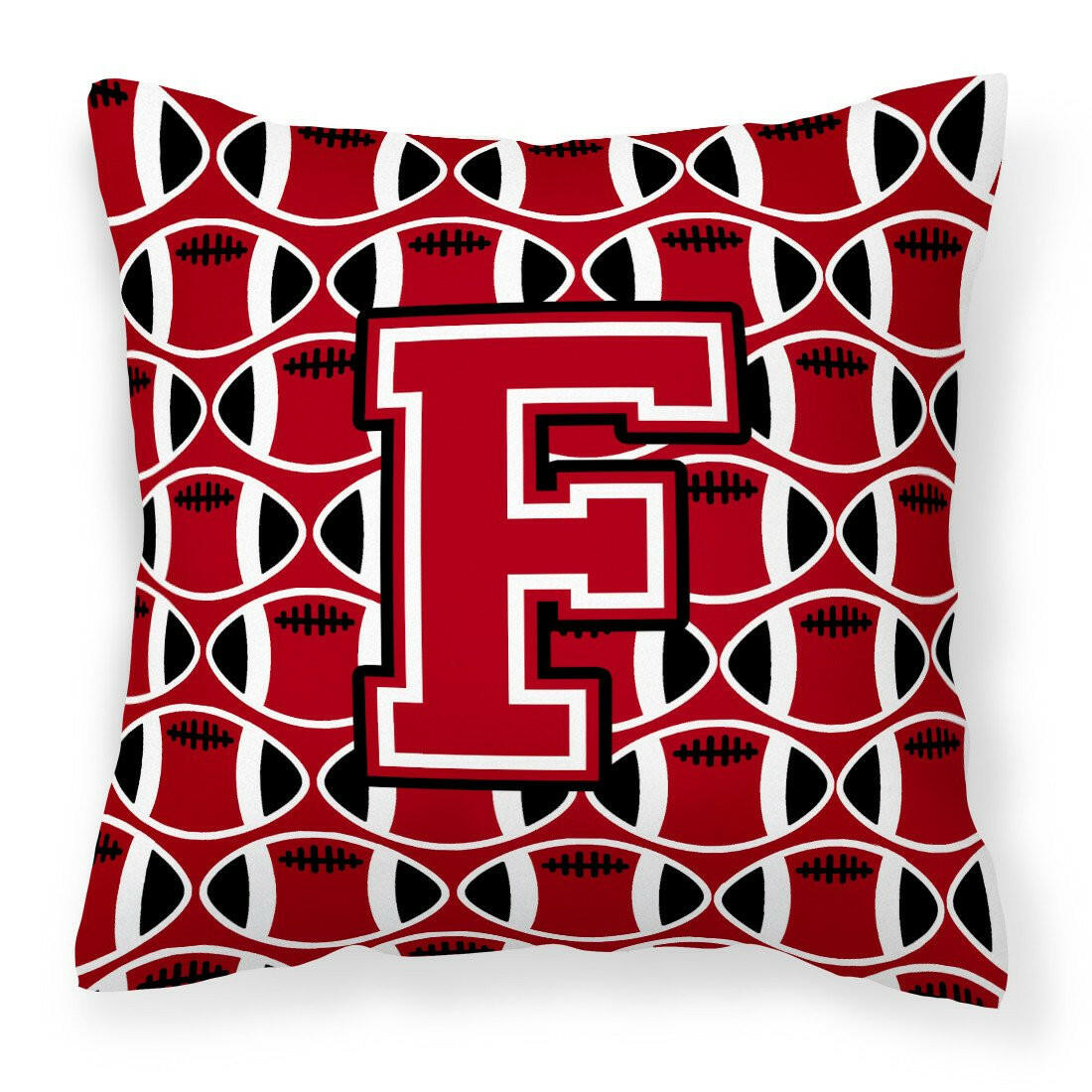 Letter F Football Red, Black and White Fabric Decorative Pillow CJ1073-FPW1414 by Caroline's Treasures
