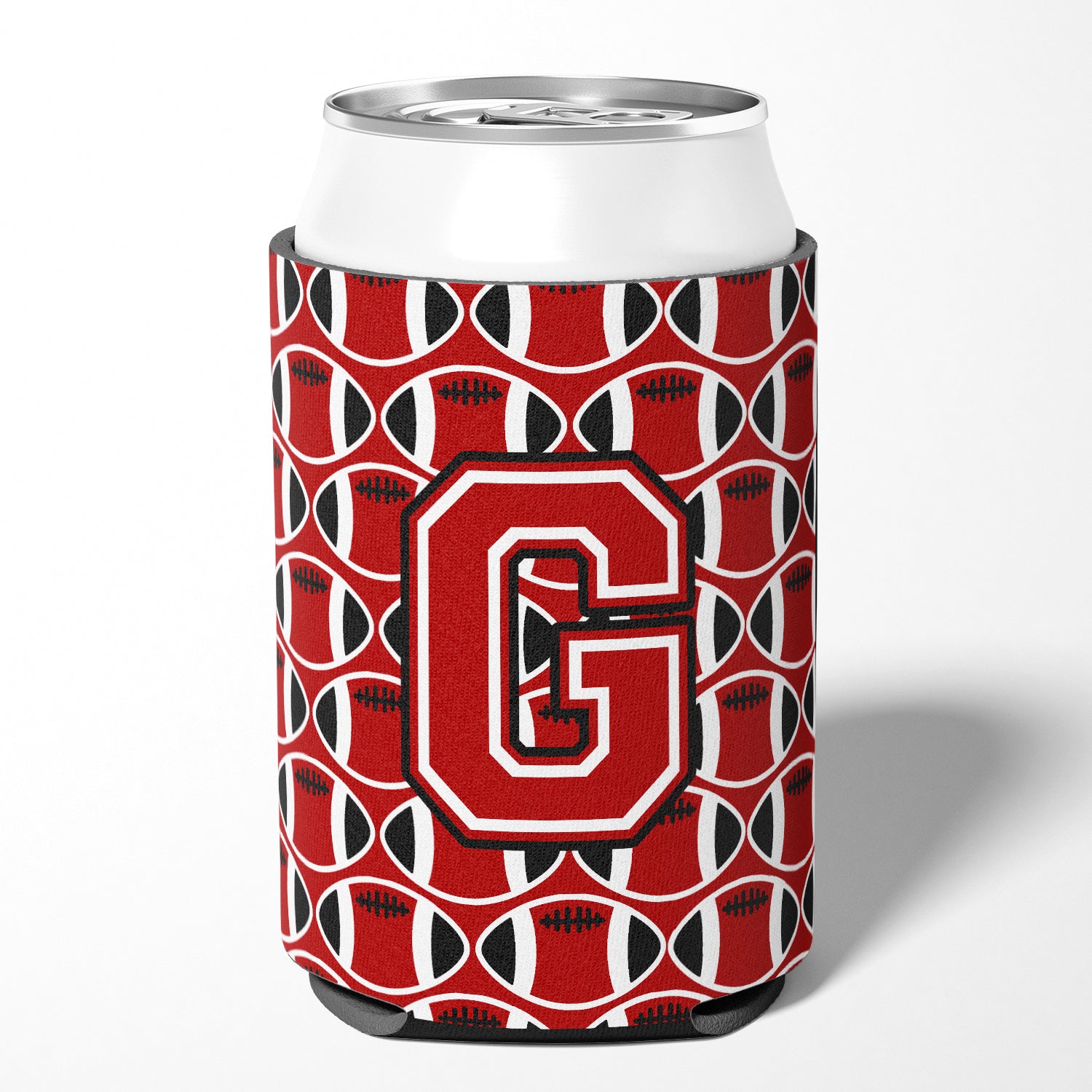 Letter G Football Red, Black and White Can or Bottle Hugger CJ1073-GCC.
