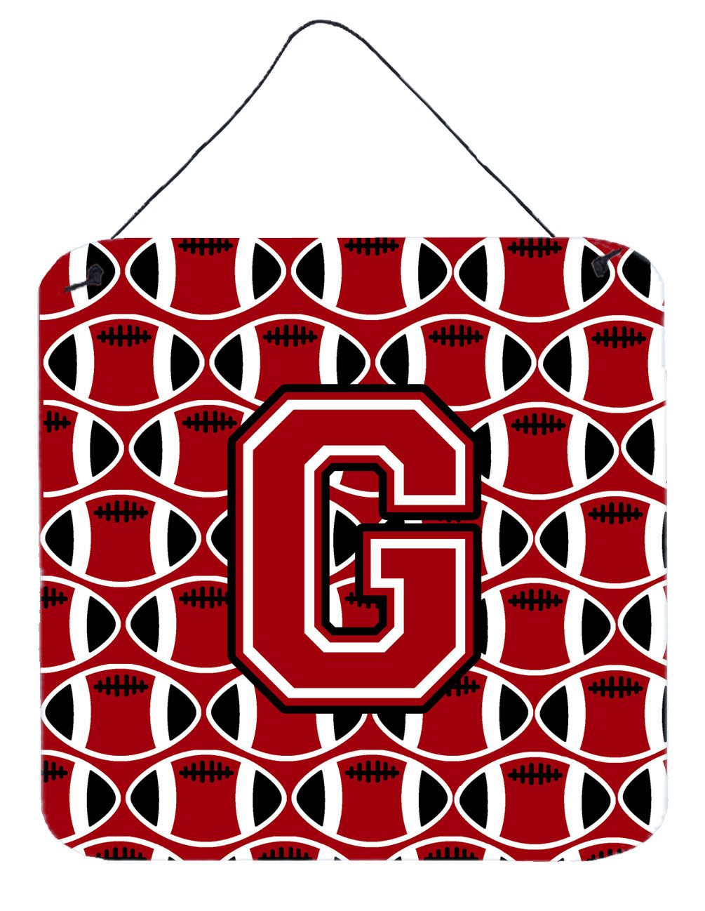 Letter G Football Red, Black and White Wall or Door Hanging Prints CJ1073-GDS66 by Caroline&#39;s Treasures