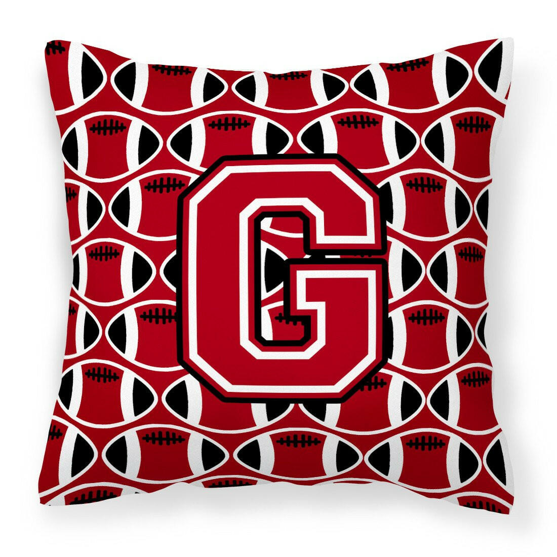 Letter G Football Red, Black and White Fabric Decorative Pillow CJ1073-GPW1414 by Caroline&#39;s Treasures