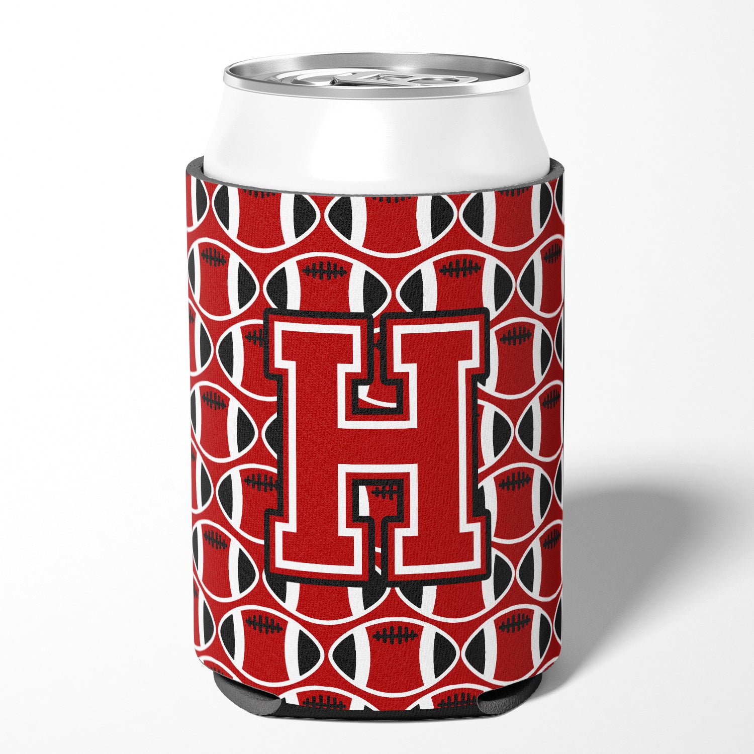 Letter H Football Red, Black and White Can or Bottle Hugger CJ1073-HCC.