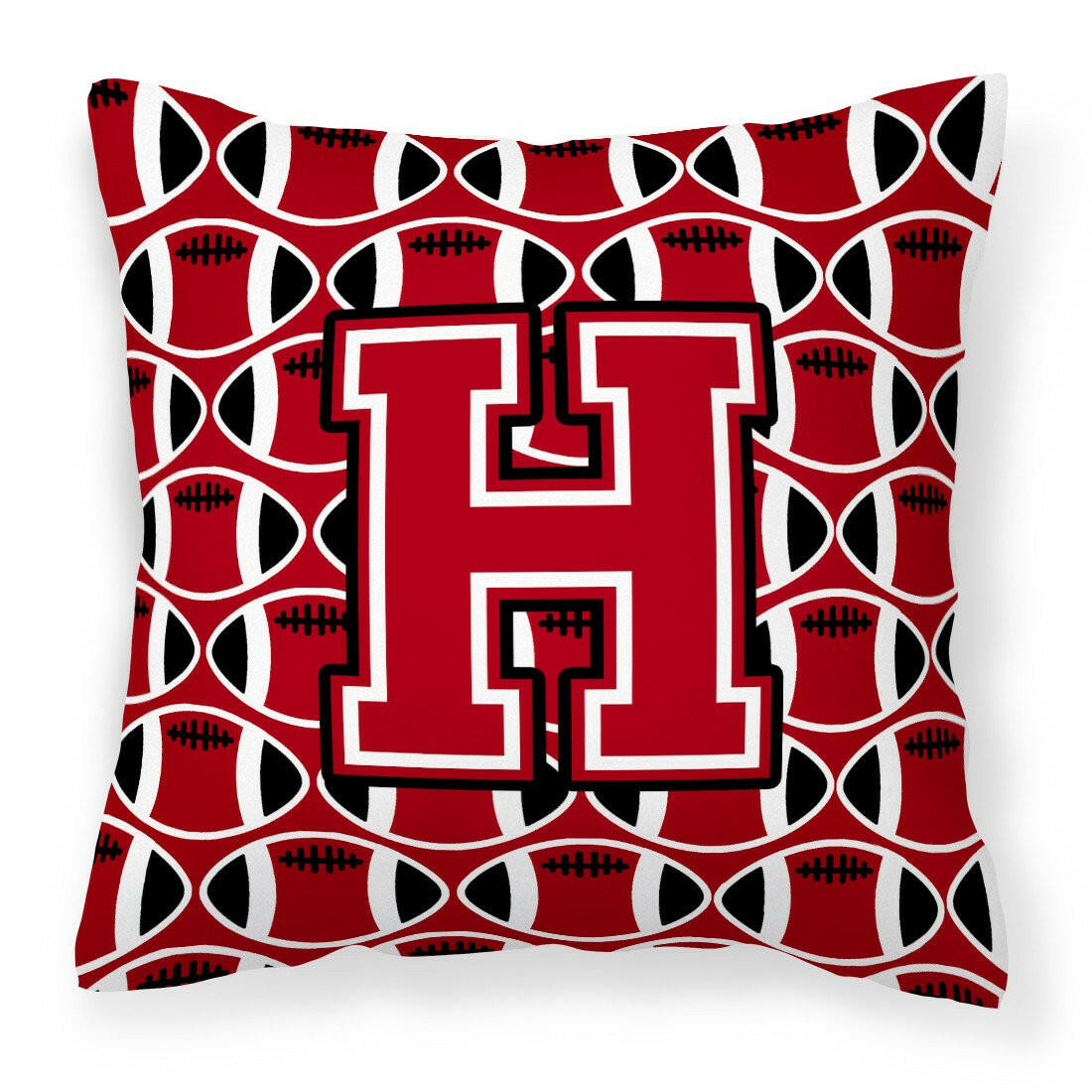 Letter H Football Red, Black and White Fabric Decorative Pillow CJ1073-HPW1414 by Caroline&#39;s Treasures