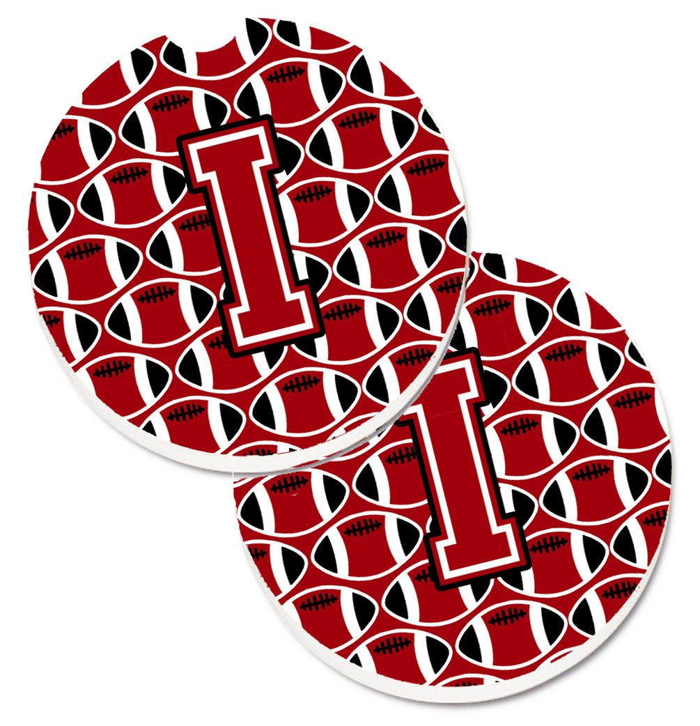 Letter I Football Red, Black and White Set of 2 Cup Holder Car Coasters CJ1073-ICARC by Caroline&#39;s Treasures