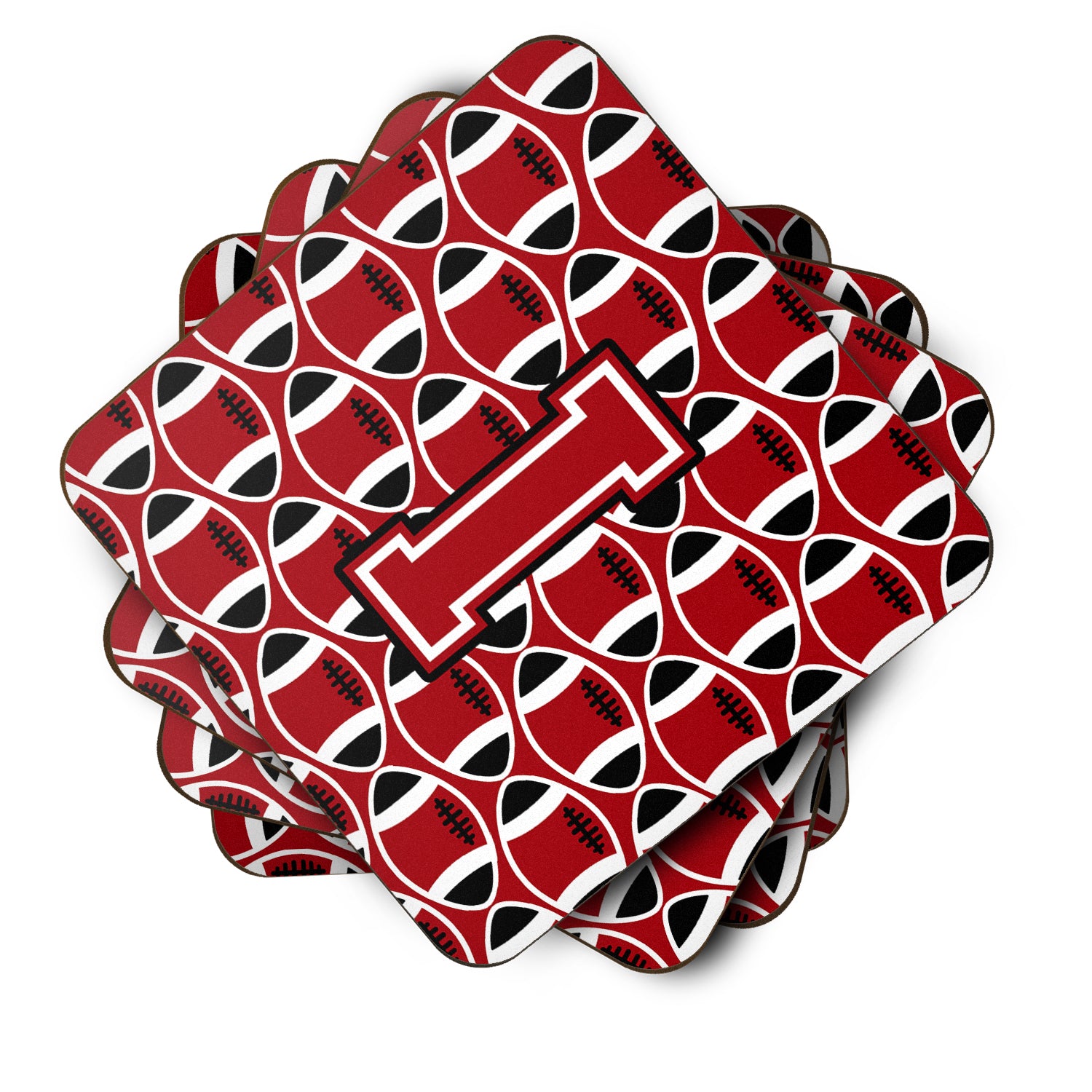 Letter I Football Red, Black and White Foam Coaster Set of 4 CJ1073-IFC - the-store.com