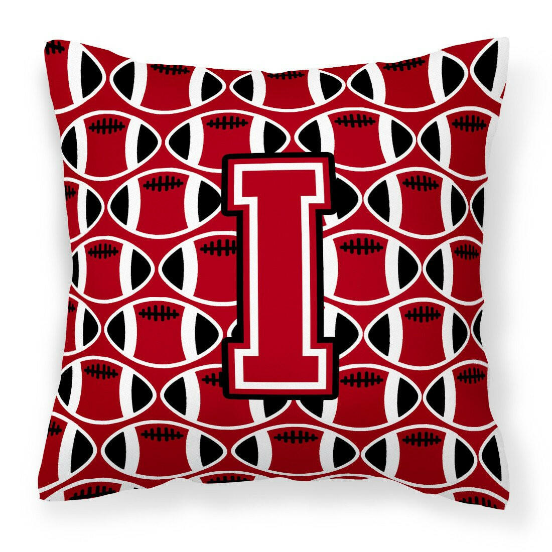 Letter I Football Red, Black and White Fabric Decorative Pillow CJ1073-IPW1414 by Caroline&#39;s Treasures