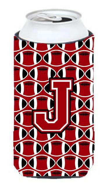 Letter J Football Red, Black and White Tall Boy Beverage Insulator Hugger CJ1073-JTBC by Caroline's Treasures