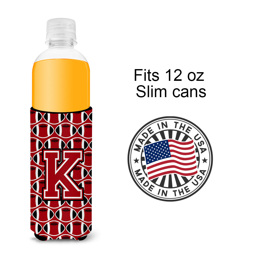 Letter K Football Red, Black and White Ultra Beverage Insulators for slim cans CJ1073-KMUK.