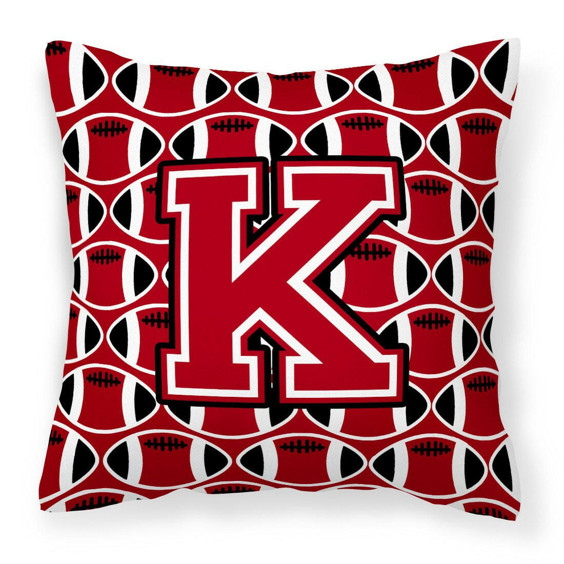 Letter K Football Red, Black and White Fabric Decorative Pillow CJ1073-KPW1414 by Caroline&#39;s Treasures