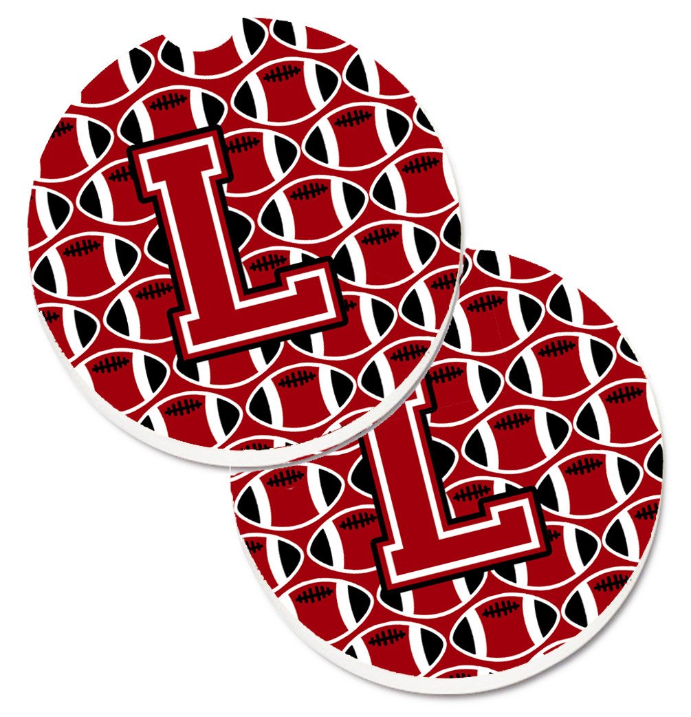 Letter L Football Red, Black and White Set of 2 Cup Holder Car Coasters CJ1073-LCARC by Caroline&#39;s Treasures