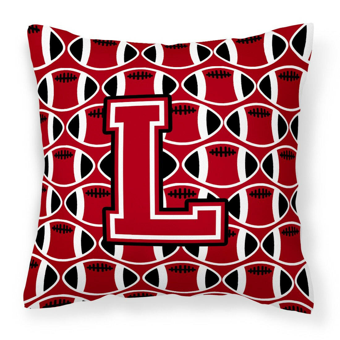 Letter L Football Red, Black and White Fabric Decorative Pillow CJ1073-LPW1414 by Caroline&#39;s Treasures
