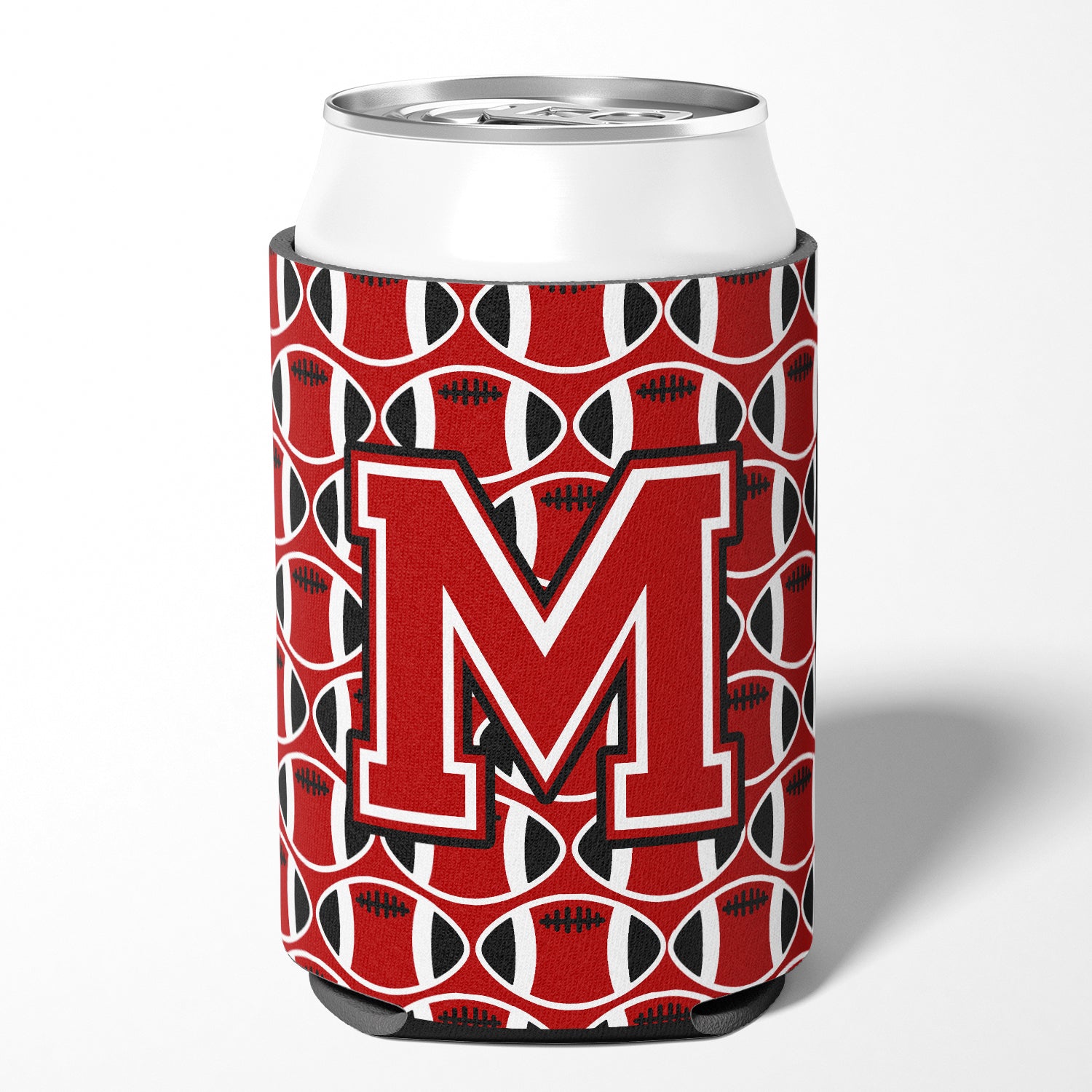 Letter M Football Red, Black and White Can or Bottle Hugger CJ1073-MCC