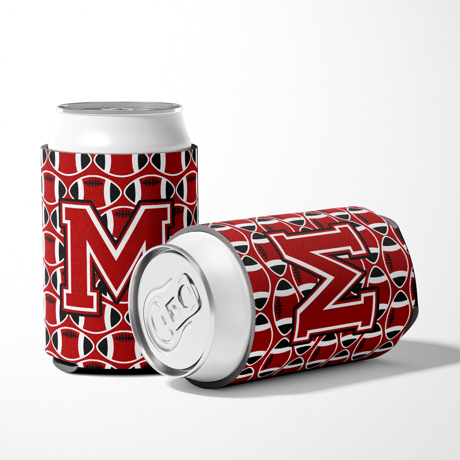 Letter M Football Red, Black and White Can or Bottle Hugger CJ1073-MCC.