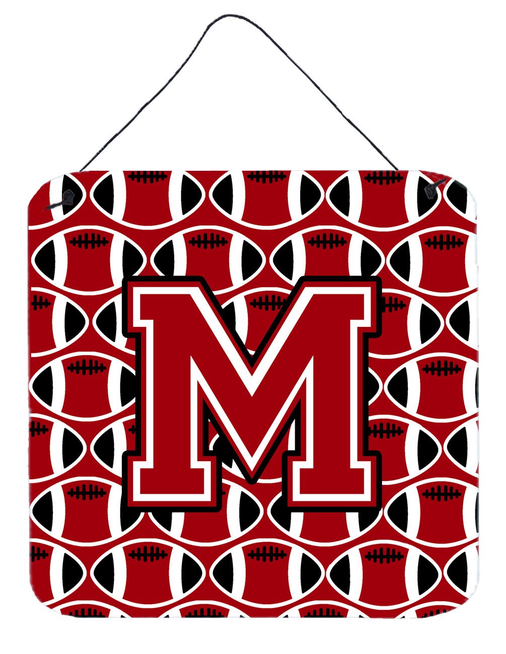 Letter M Football Red, Black and White Wall or Door Hanging Prints CJ1073-MDS66 by Caroline&#39;s Treasures