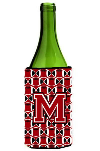 Letter M Football Red, Black and White Wine Bottle Beverage Insulator Hugger CJ1073-MLITERK by Caroline&#39;s Treasures