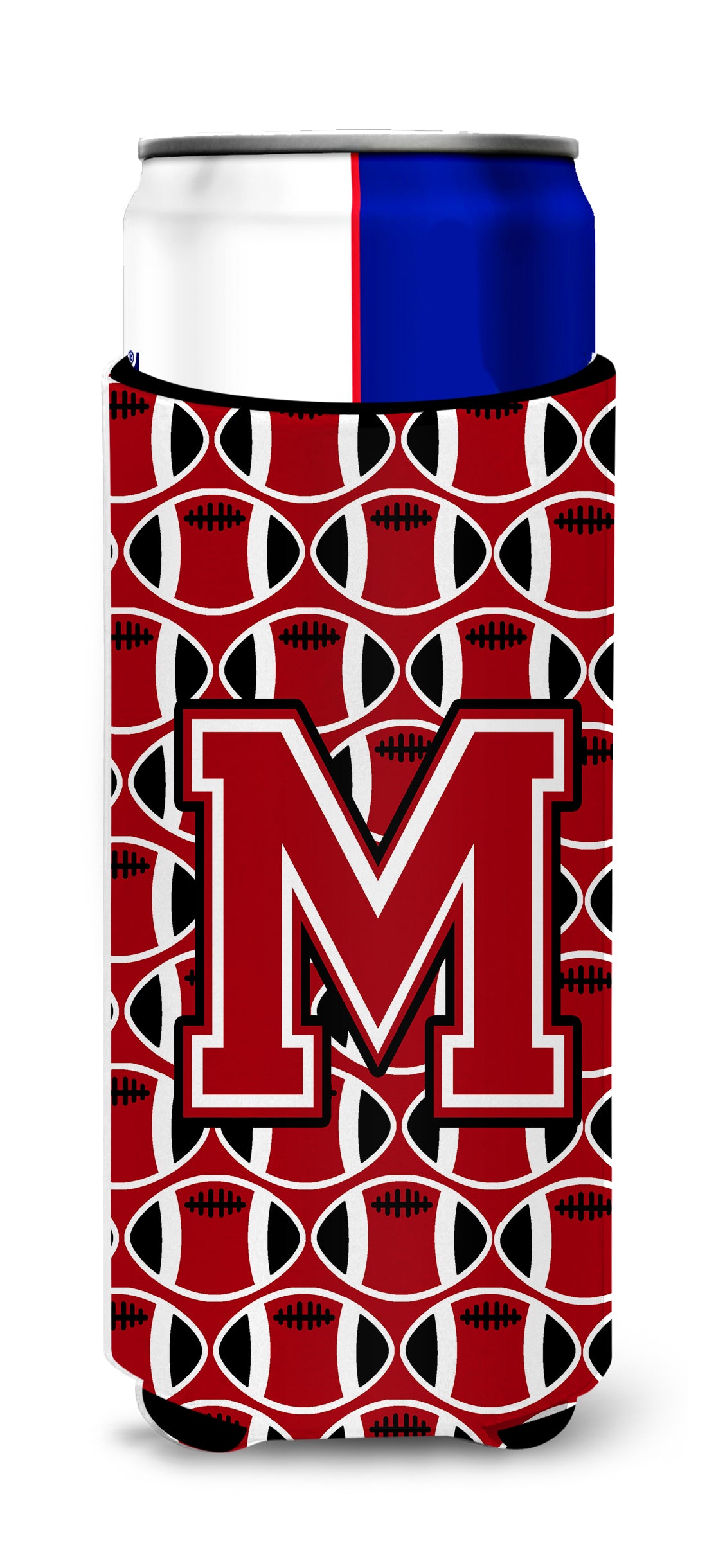 Letter M Football Red, Black and White Ultra Beverage Insulators for slim cans CJ1073-MMUK.