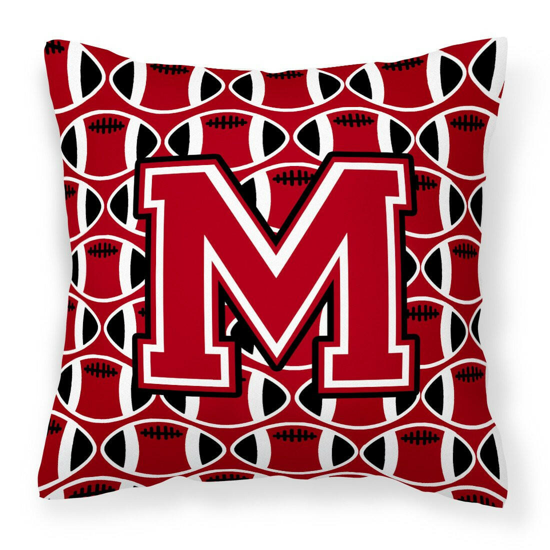 Letter M Football Red, Black and White Fabric Decorative Pillow CJ1073-MPW1414 by Caroline&#39;s Treasures