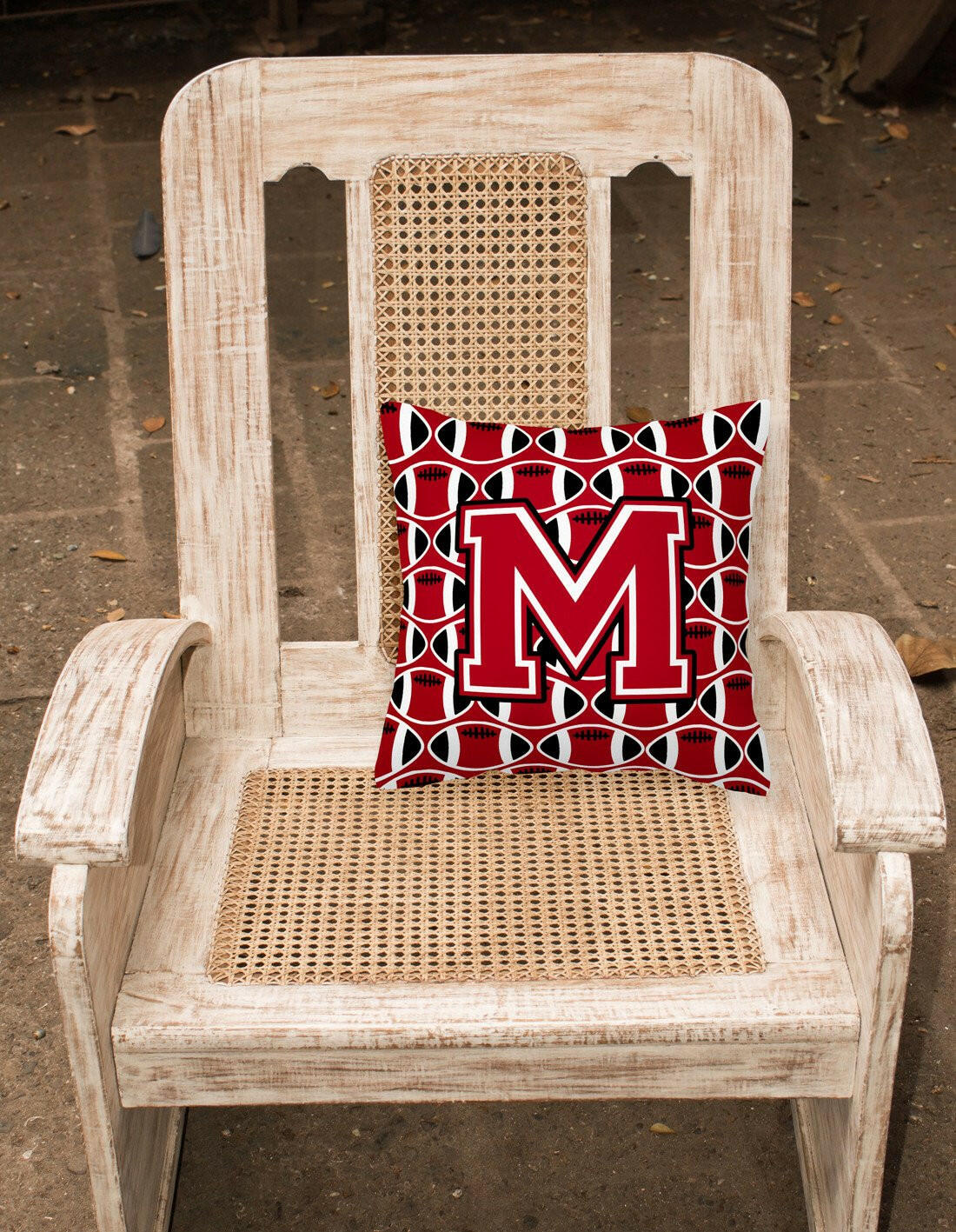 Letter M Football Red, Black and White Fabric Decorative Pillow CJ1073-MPW1414 by Caroline's Treasures