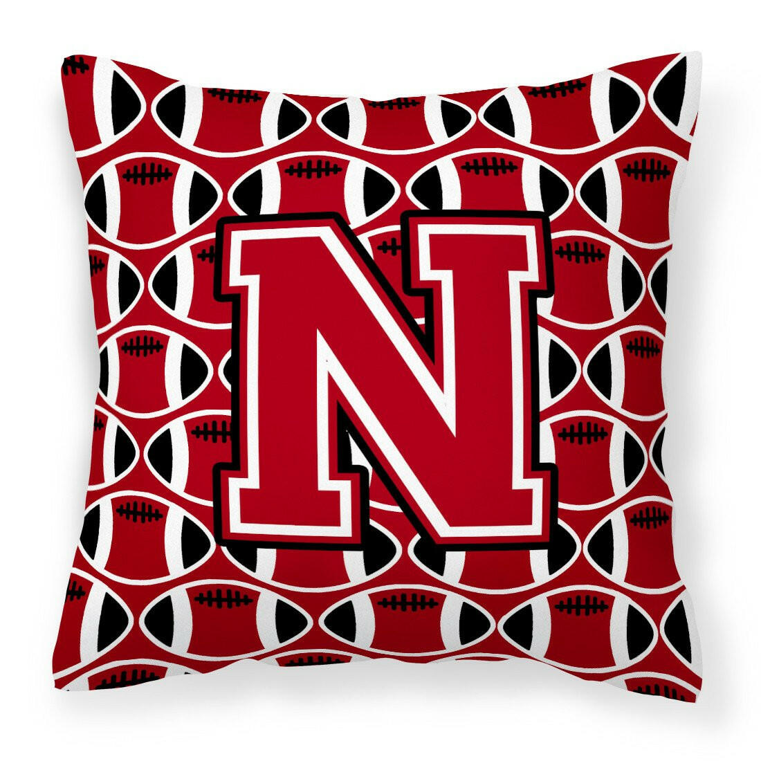 Letter N Football Red, Black and White Fabric Decorative Pillow CJ1073-NPW1414 by Caroline&#39;s Treasures