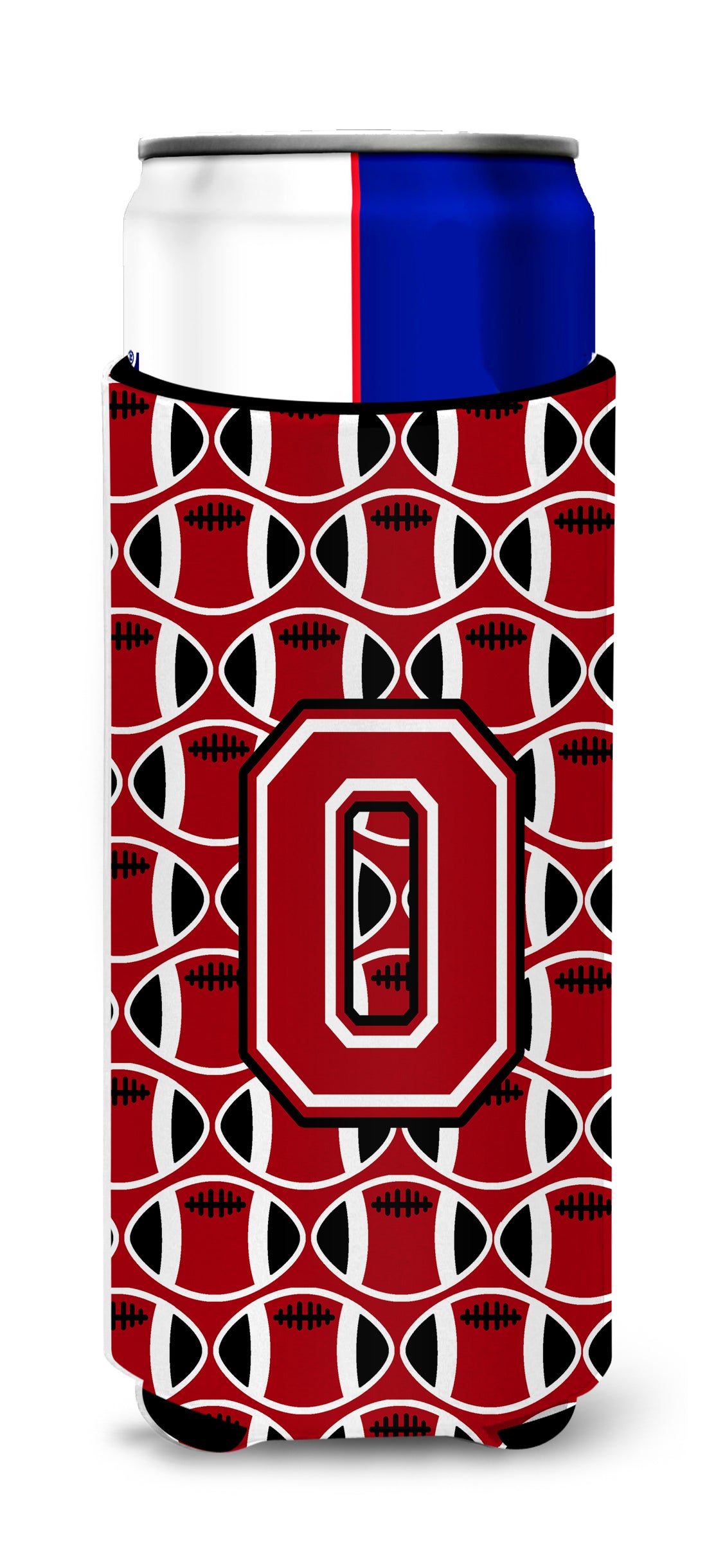 Letter O Football Red, Black and White Ultra Beverage Insulators for slim cans CJ1073-OMUK.