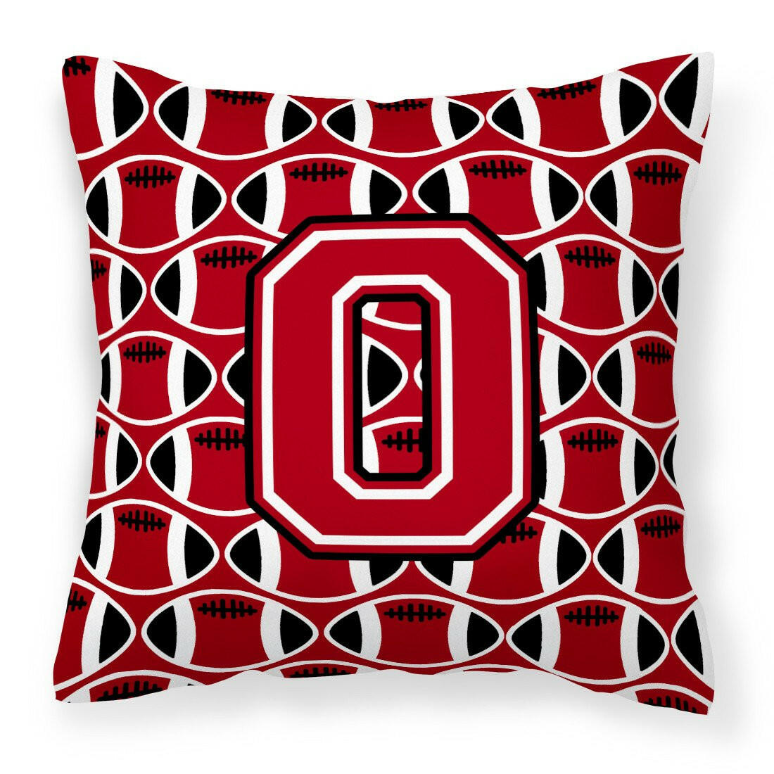 Letter O Football Red, Black and White Fabric Decorative Pillow CJ1073-OPW1414 by Caroline&#39;s Treasures