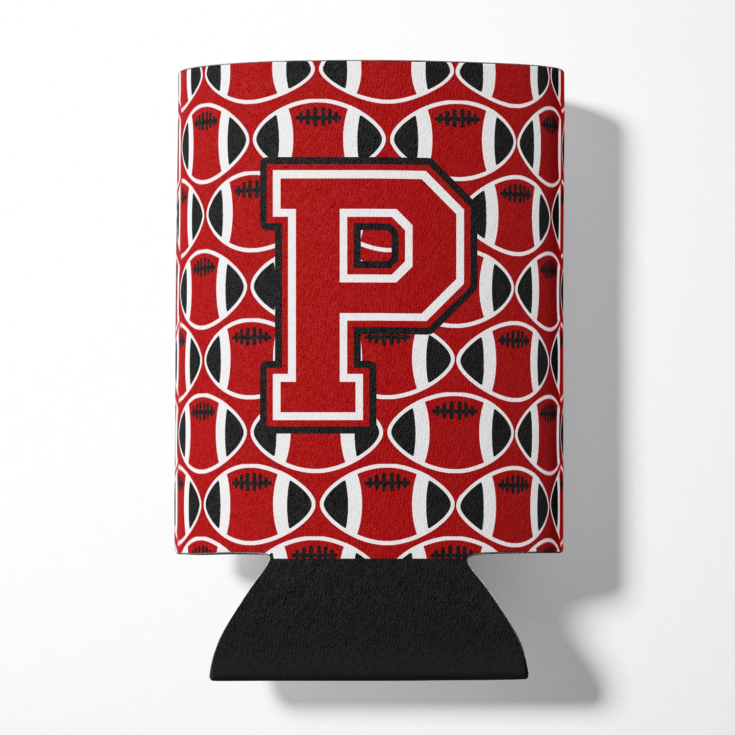 Lettre P Football rouge, noir et blanc porte-canette ou porte-bouteille CJ1073-PCC