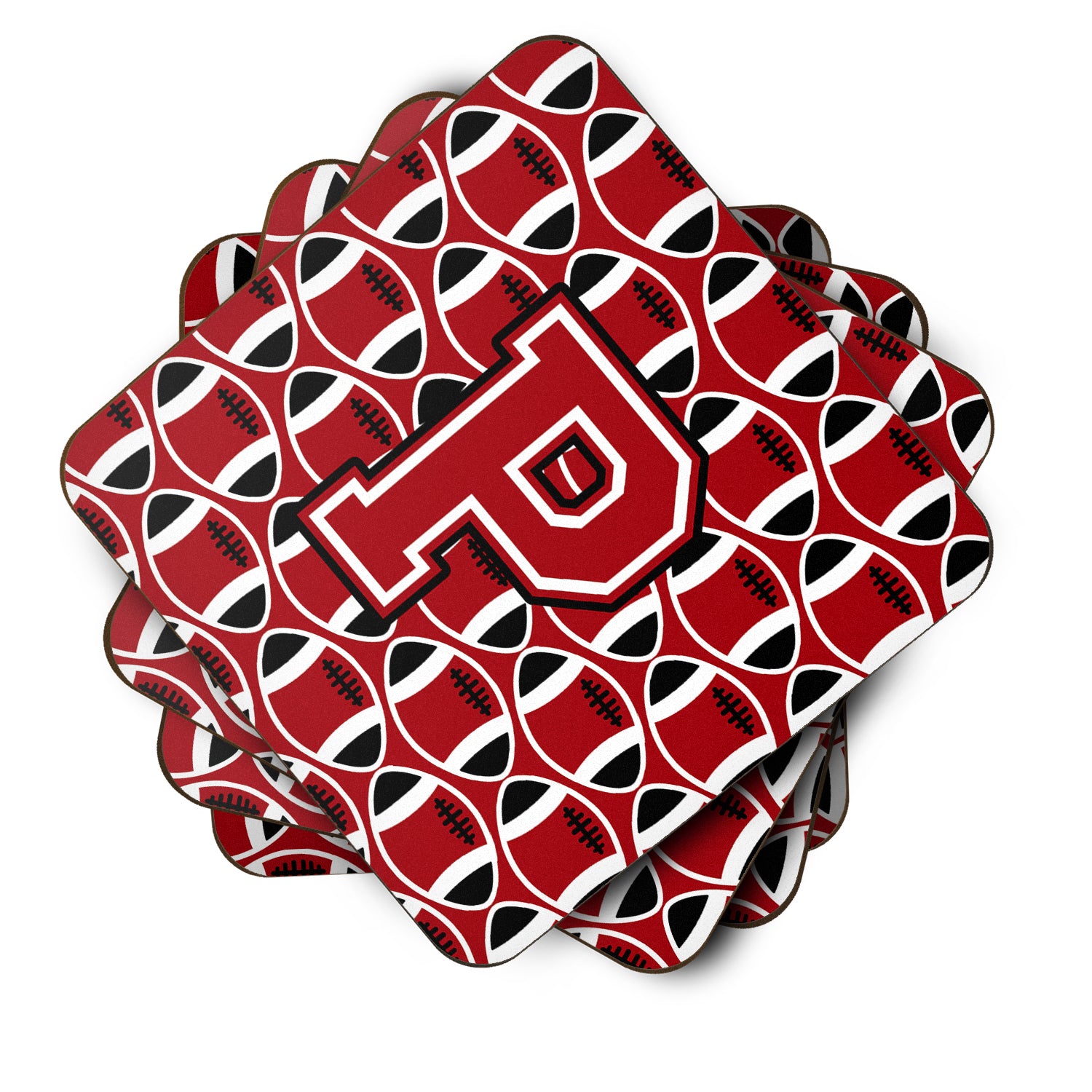 Letter P Football Red, Black and White Foam Coaster Set of 4 CJ1073-PFC - the-store.com
